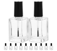 Glass Nail Polish Bottle 15pcs with Brush and Black Cap | Slim Shape, Flat Sides, Easy-view Remaining Volume, Simple High-grade Finish for DIY Colour Styling