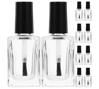 Glass Nail Polish Bottle Black Cap 15pcs with Brush | Empty Refillable Container for Liquid Cosmetics, Compact round Shape, Flat Sides, Easy Volume Check