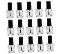 Glass Nail Polish Bottles with Brush Black Cap 15pcs | Flat-sided Refillable Containers, for Craft Mixing Travel and Custom Colour Labeling