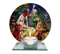 Glass Nativity Christmas Tea Light Candle Holder - Design A 4316