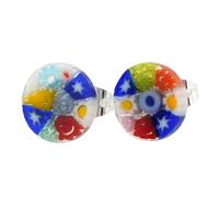 Glass Of Venice Italian Murano Glass Earrings Studs Round 3/8-Inch Multicolor Millefiori Flower - Murano Glass Earrings For Women