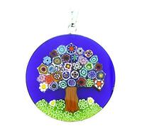 Glass Of Venice Italian Murano Glass Pendant Small 1-1/4 Inch (32mm) Round Multicolor Millefiori Flower in Sterling Silver - Murano Glass Pendants for Women