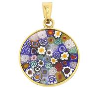 Glass Of Venice Italian Murano Glass Pendant Small 3/4 Inch Round Multicolor Millefiori Flower in Sterling Silver - Murano Glass Pendants for Women