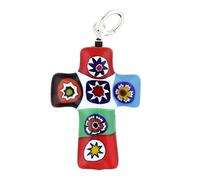 Glass Of Venice Murano Glass Color Splash Millefiori Small Cross Pendant