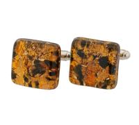 Glass Of Venice Murano Glass Cufflinks Italian Topaz Gold Leaf Cuff Links for Men. Handmade Blown Glass - Glass Cufflinks Gift for Men Father Dad Husband.
