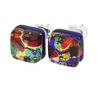 Glass Of Venice Murano Glass Earrings With Italian Lampworked Beads. Multicolor Square Stud Earrings Handmade Blown Glass - Murano Glass Earrings for Women
