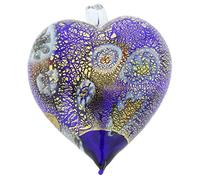 Glass Of Venice Murano Glass Heart Christmas Ornament Millefiori Blue And Gold. Blown Glass Christmas Ornament for Holiday Decor, Italian Handmade
