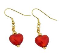 Glass Of Venice Murano Glass Heart Earrings - Fire Red