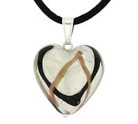 Glass Of Venice Murano Glass Heart Pendant - Black Waves Silver