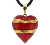 Glass Of Venice Murano Glass Heart Pendant - Red and Gold