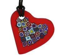 Glass Of Venice Murano Glass Matte Millefiori Heart Necklace - Red