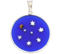 Glass Of Venice Murano Glass Medium Millefiori Pendant in Silver Frame 26mm Starry Night - White Stars on Blue with Crescent Moon Pendant Necklace for Women - Handmade in Venice, Italy