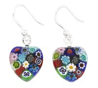 Glass Of Venice Murano Glass Millefiori Heart Earrings .925 Sterling Silver Hooks Multicolor Italian Murano Glass Earrings for Women