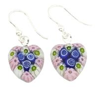 Glass Of Venice Murano Glass Millefiori Heart Earrings - Silver