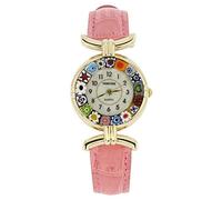 Glass Of Venice Murano Glass Millefiori Watch with Leather Band - Pink Multicolor