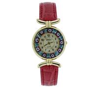 Glass Of Venice Murano Glass Millefiori Watch with Leather Band - Red