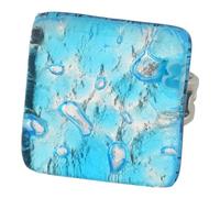 Glass Of Venice Murano Glass Ring - Square Adjustable Ring in Aqua Blue Lined with Silver Leaf. Blown Glass - Murano Glass Rings for Women Handmade in Italy
