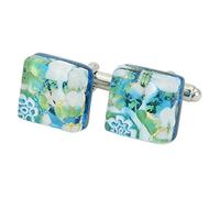 Glass Of Venice Murano Glass Venetian Classic Square Cufflinks - Aqua Gold