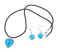 Glass Of Venice Murano Glass Venetian Reflections Puffed Heart Necklace and Earrings Set - Light Blue