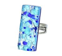 Glass Of Venice Murano Glass Venetian Reflections Rectangular Adjustable Ring - Aqua Blue