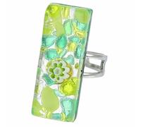 Glass Of Venice Murano Glass Venetian Reflections Rectangular Adjustable Ring - Green Silver