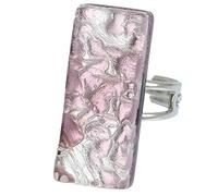 Glass Of Venice Murano Glass Venetian Reflections Rectangular Adjustable Ring - Purple Silver