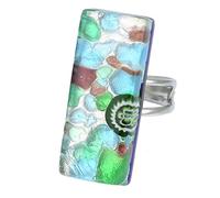 Glass Of Venice Murano Glass Venetian Reflections Rectangular Adjustable Ring - Silver Meadow
