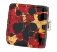 Glass Of Venice Murano Glass Venetian Reflections Square Adjustable Ring - Black Red