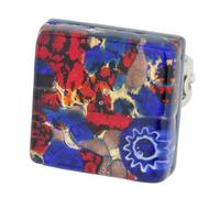 Glass Of Venice Murano Glass Venetian Reflections Square Adjustable Ring - Blue Red