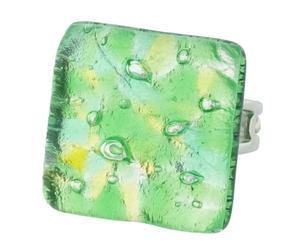 Glass Of Venice Murano Glass Venetian Reflections Square Adjustable Ring - Green Silver