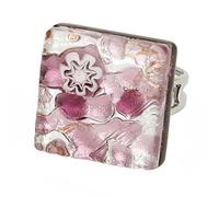 Glass Of Venice Murano Glass Venetian Reflections Square Adjustable Ring - Purple Silver