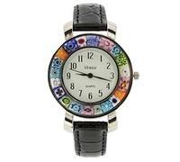 Glass Of Venice Serena Murano Millefiori Watch with Leather Band - Black