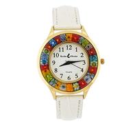 Glass Of Venice Serena Murano Millefiori Watch with Leather Band - Gold White