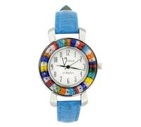 Glass Of Venice Serena Murano Millefiori Watch with Leather Band - Light Blue