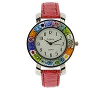 Glass Of Venice Serena Murano Millefiori Watch with Leather Band - Red