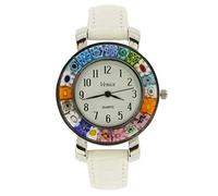 Glass Of Venice Serena Murano Millefiori Watch with Leather Band - White