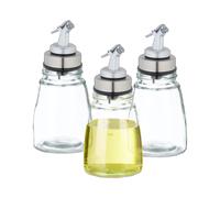 Glass Oil Bottles Set of 3 Vinegar Dispensers Pourer Sauce Refillable Clear