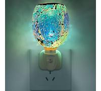 Glass Oil Burner, Electric Plug-In LED Aroma Diffuser Lamp Wax Melt Oil Burner Warmer, Aromatherapy Home Decor and Office Accessory (Mosaic Blue)