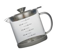 Glass Oil Pot with Strainer, 1 Litre Grease Container | Borosilicate Glass, Stainless Steel Mesh Lid, Anti Spill Pour Mouth, Home Cooking Use, 1000ml