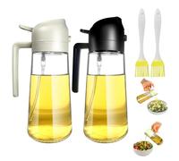 Glass Oil Spray Bottle, 2Pcs 2-in-1 Oil Sprayer for Cooking Air Fryer, 16oz/470ml Olive Oil Dispenser with Premium Nozzle, Kitchen Gadgets for BBQ, Salad (Black & White)