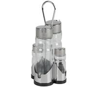Glass Oil Vinegar Salt Pepper Shaker Set with Metal Holder Indoor Kitchen Use Utensils Bottles