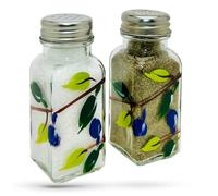 Glass Olive Branch Salt and Pepper Shakers Set