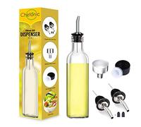 Glass Olive oil dispenser 500 ml, with 1 Funnel For Easy Refill, 2 Stainless Steel Pourer, Clear Borosilicate Oil Bottle for Kitchen, Cooking Oil Container