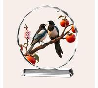 Glass Ornament Magpie and Persimmon Handmade Sculpture Art Gift for Birthday Table Home Decor