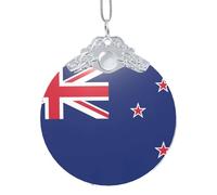 Glass Ornament with Silver Metal Clasp, Christmas Tree Decoration Glass Bauble, New Zealand Flag Festive Xmas Decor