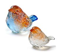 Glass Ornaments, 2PCS Handmade Glass Bird Figurines, Set of Large & Small Birds, Crystal Clear Animal Sculptures for Home Shelf Desk Decor, Unique Gift for Birthday, Festival, Wedding, Anniversary