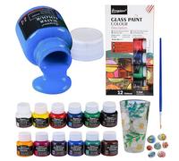 Glass Paints for Glass Painting, 12 Colours Glass Painting Kit with Glass Paint Pen, Non-Toxic Paint for Glass Ceramic, Strong Covering Power for Glass, Crystal, Window and Wine Bottles