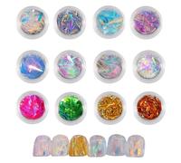 Glass Paper Nail Stickers,12 Jars Aurora Irregular Laser Cellophane Nail Art Flakes,Broken Glass Pieces Stripe Line Paper Nail Decals for Nail Art Design Decorations DIY Crafts