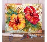 Glass Pattern Flowers Paint by Number for Adults,with Framed DIY Oil Painting Kits on Canvas with Paint Brushes and Acrylic Pigment Art Painting for Home Decor Gift 30x40 cm