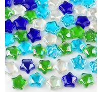 Glass Pebbles 900g (about 54 pcs) Irregular Decorative Stones Mancala Gems Sky Blue Green Blue Transparent 15mm Flat Stone Glass Beads for Aquariums Gardens Crafts & Vase Decoration
